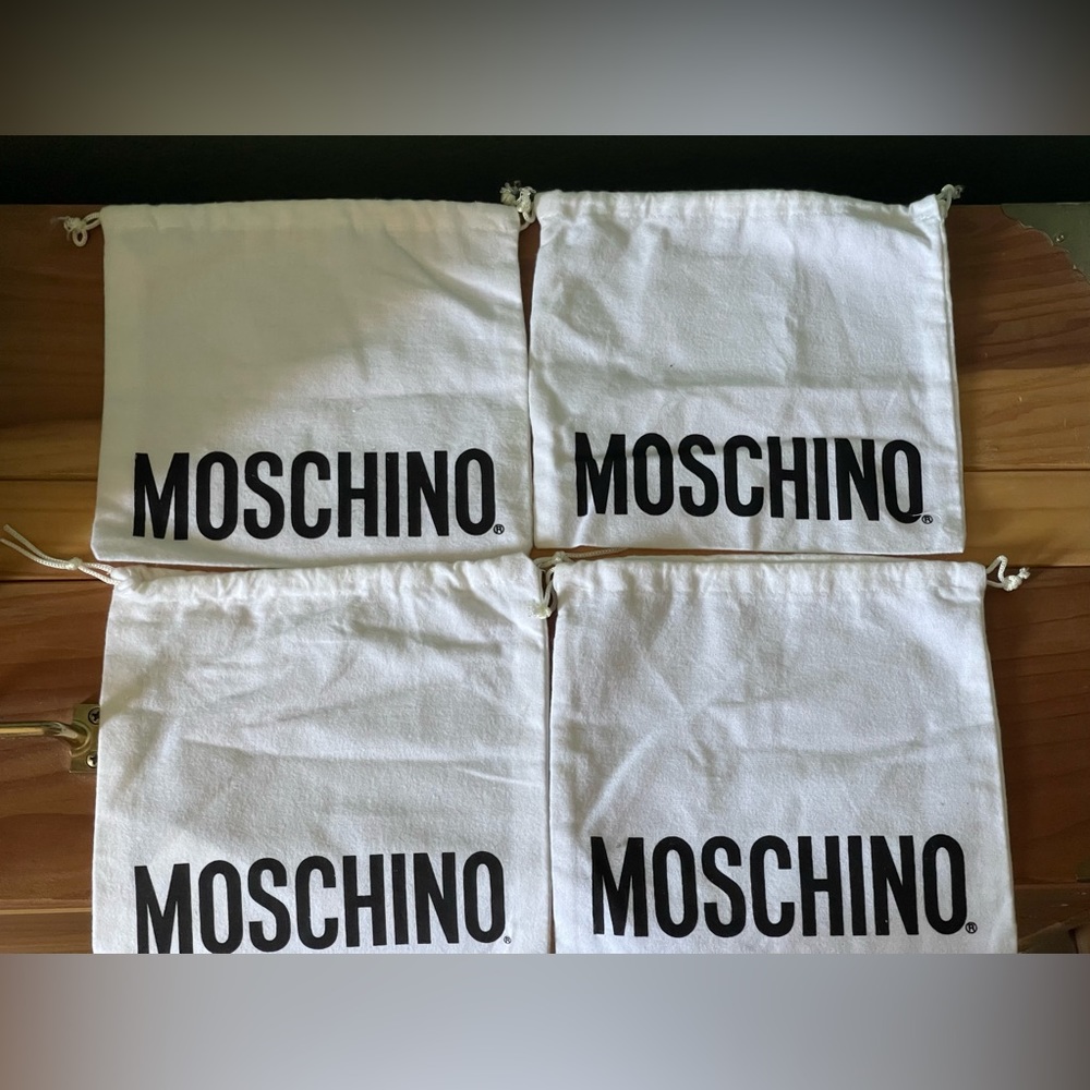 Lot Of 4 Moschino Dust Cover Pouch Drawstring Bag White 7x7.5”